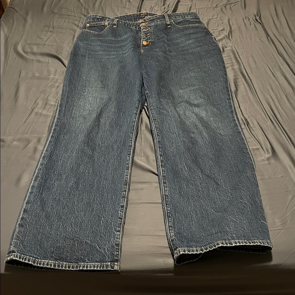 J. Crew Dark Blue Wide-Leg Jeans 33 Tall